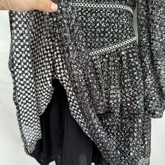 Maje Women's Long Sleeve Mini Dress Size 34/XS High Neck Sequin A-Line Orig $490 - Picture 4 of 16